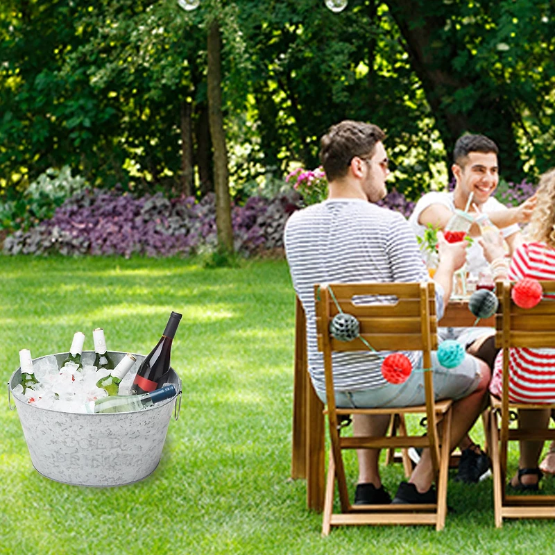 Mind Reader 9.5'' Small Round Galvanized Steel Beverage Tub with Handles