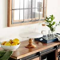 12" White Marble & Natural Wood Serving Tray