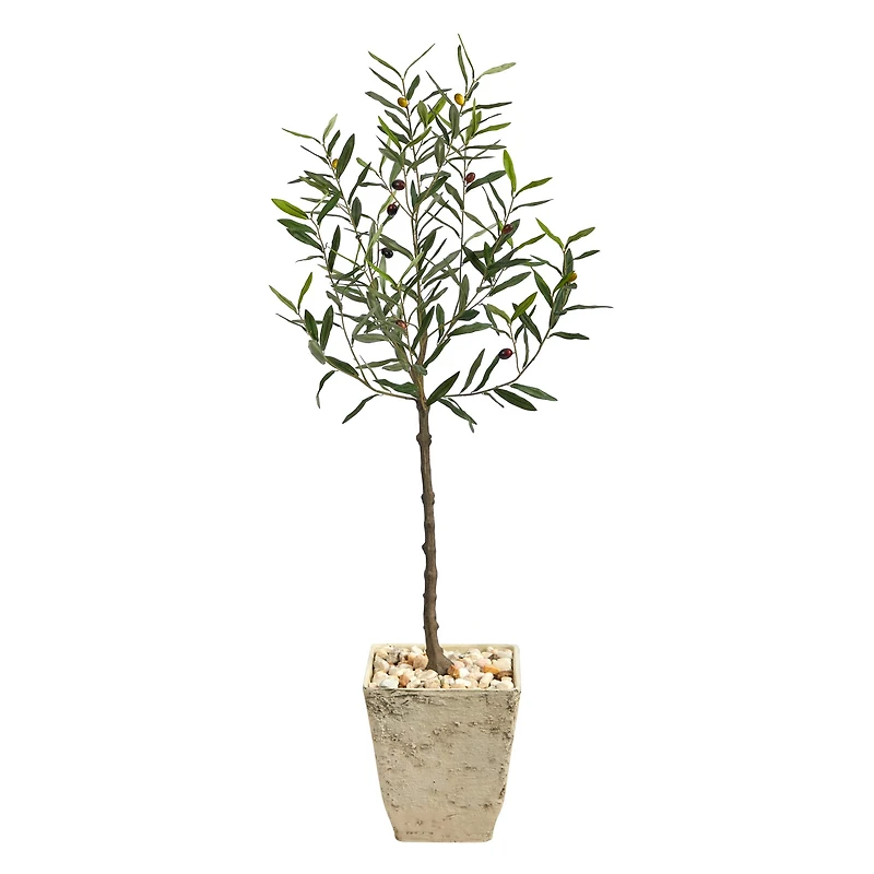 4.5ft. Olive Artificial Tree in Country White Planter