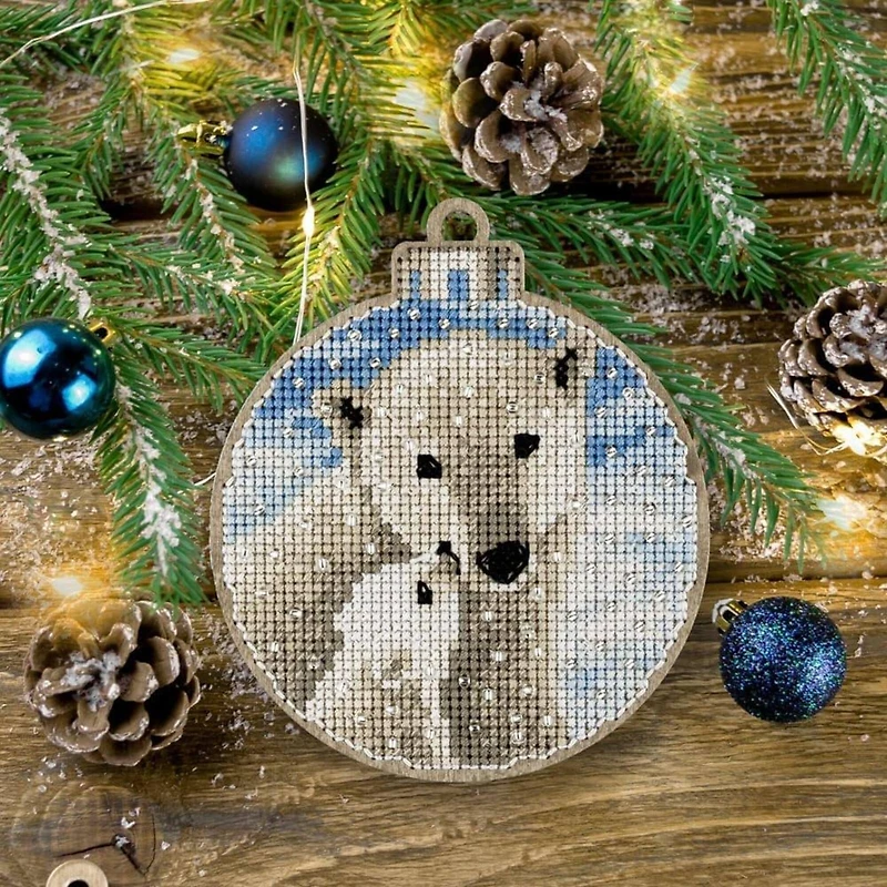 Wonderland Crafts Polar Bear Cross Stitch on Wood Kit