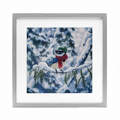 Stupell Industries Christmas Blue Jay Perched Framed Print Under Glass Wall Art