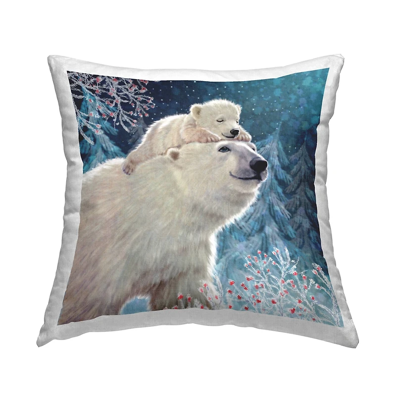 Stupell Industries Smiling Polar Bears Winter Trees Throw Pillow