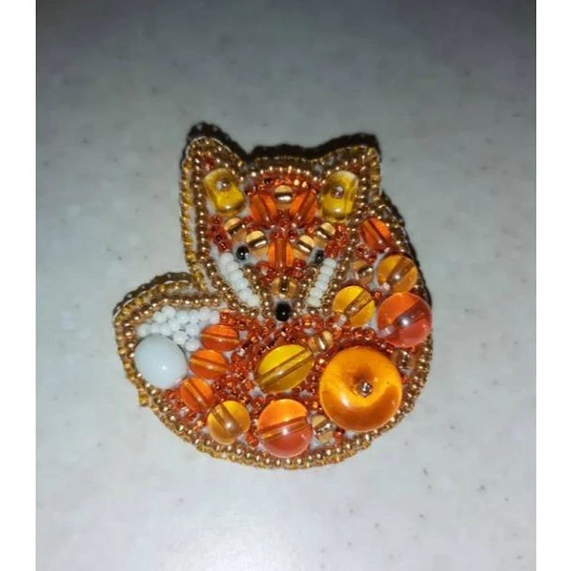 Crystal Art Beadwork Kit For Creating Broоch Fox