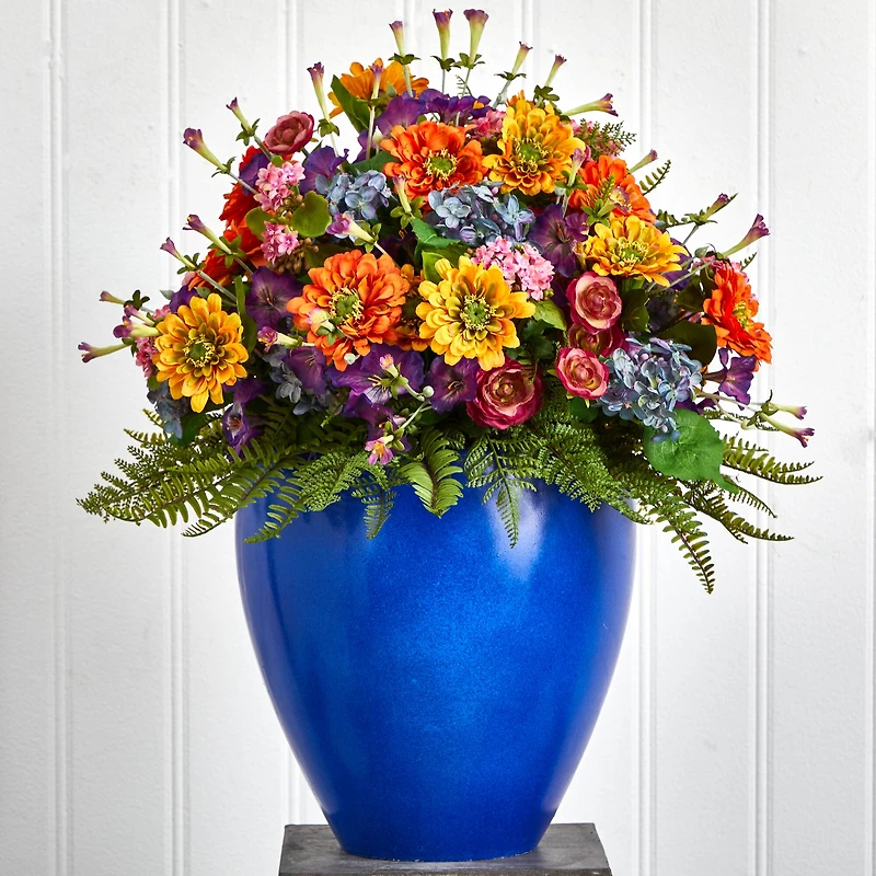 24" Mixed Floral Artificial Arrangement in Blue Vase