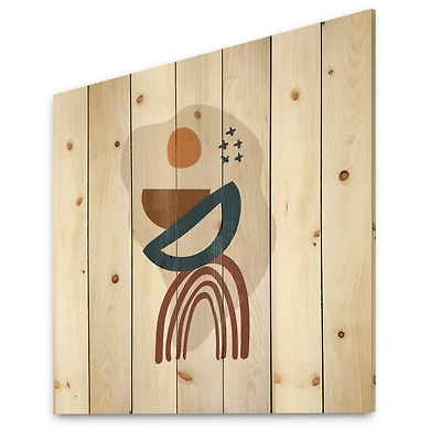 Designart - Elementary Shapes In Terracotta Tones I - Modern Print on Natural Pine Wood