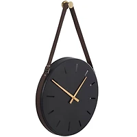 27" Black Stainless Steel Wall Clock with Leather Hanging Straps
