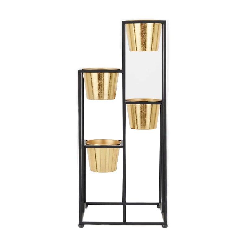 Black Metal Glam Planter, 13" x 13" x 13"