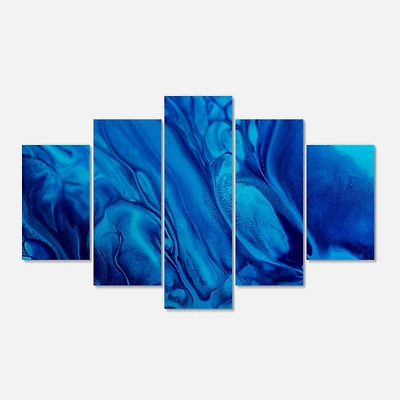 Designart - Dark Blue Abstract Acrylic Paint Mix - Contemporary Art on Canvas