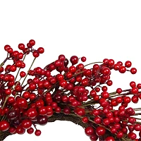 20" Shiny Red Berry Artificial Wreath with Brown Twig Accents, Unlit