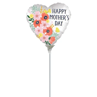9" Happy Mothers Day Satin Blooms Foil Stick Balloon