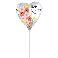 9" Happy Mothers Day Satin Blooms Foil Stick Balloon
