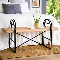 Hello Honey® 48" Blonde Nordic Fir Wood & Black Iron Bench