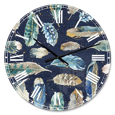 Designart 'Indigold Metallic Feathers Pattern Traditional Wall Clock