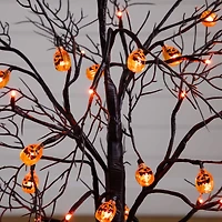 3ft. Pre-Lit Artificial Halloween Black Twig Tree with 18 Orange LED Pumpkin Shaped Lights