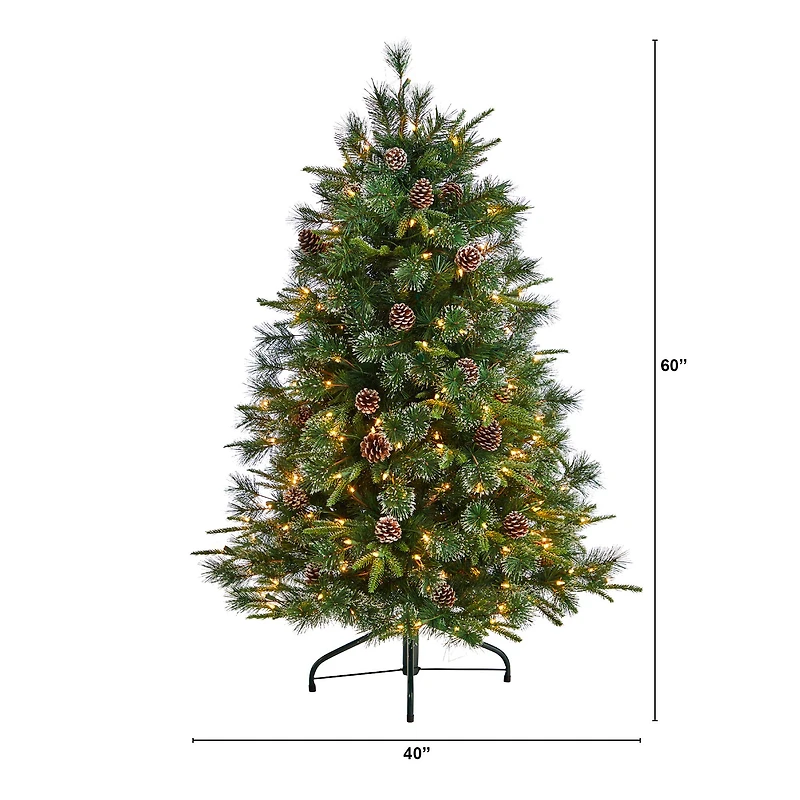 5ft. Pre-Lit Snowed Tipped Clermont Mixed Pine Artificial Christmas Tree, Clear Lights