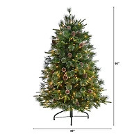 5ft. Pre-Lit Snowed Tipped Clermont Mixed Pine Artificial Christmas Tree, Clear Lights