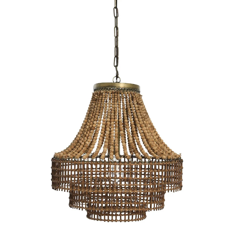 Hello Honey® 23.5" Metal, Rattan and Wood Bead Chandelier