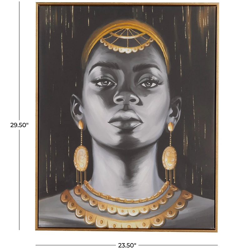 Black Canvas Woman Framed Wall Art with Gold Foil and Jewelry Accents