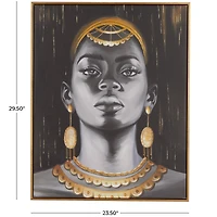 Black Canvas Woman Framed Wall Art with Gold Foil and Jewelry Accents
