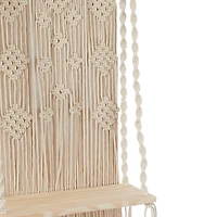 White Cotton Handmade Macrame 1 Shelf Wall Shelf 25" x 6" x 55"