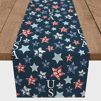 72" Floral Stars Pattern Cotton Twill Table Runner