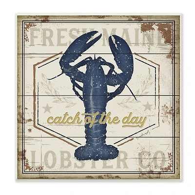 Stupell Industries Catch of the Day Vintage Blue Lobster Plank Pattern, 12" x 12"