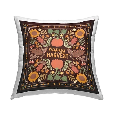 Stupell Industries Happy Harvest on Brown Decorative Printed Throw Pillow