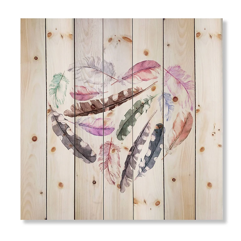 Designart - Retro Heart With Pink Bird Feathers