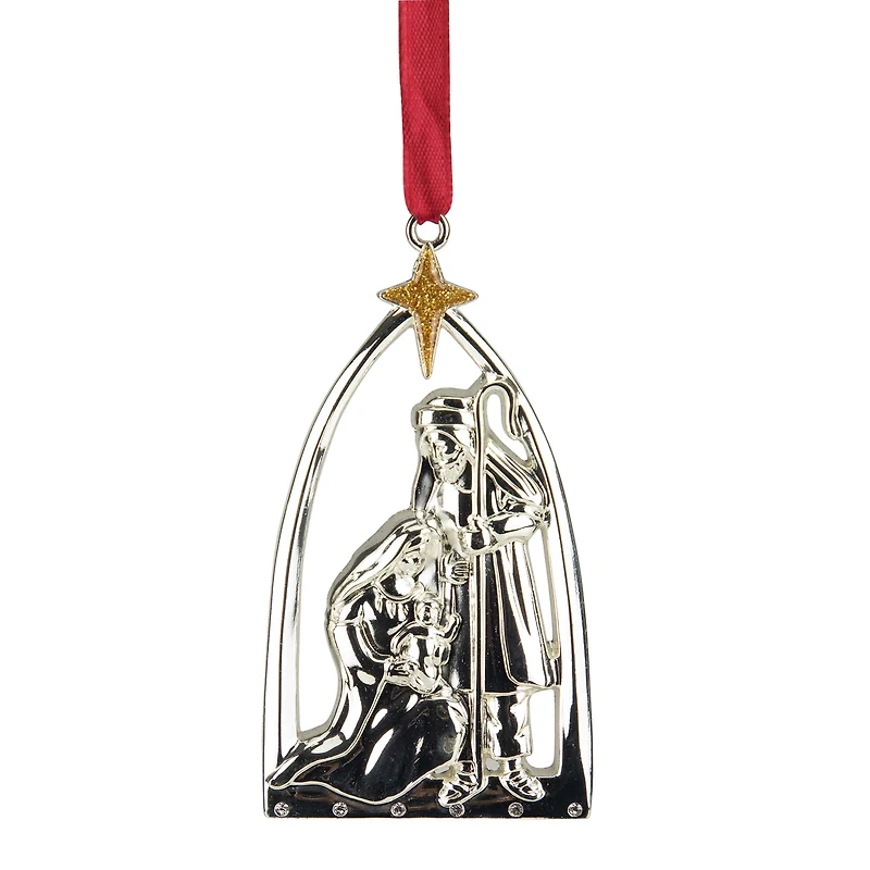 3.75" Gold & Silver Nativity Scene Ornament