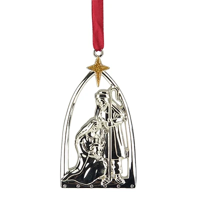 3.75" Gold & Silver Nativity Scene Ornament