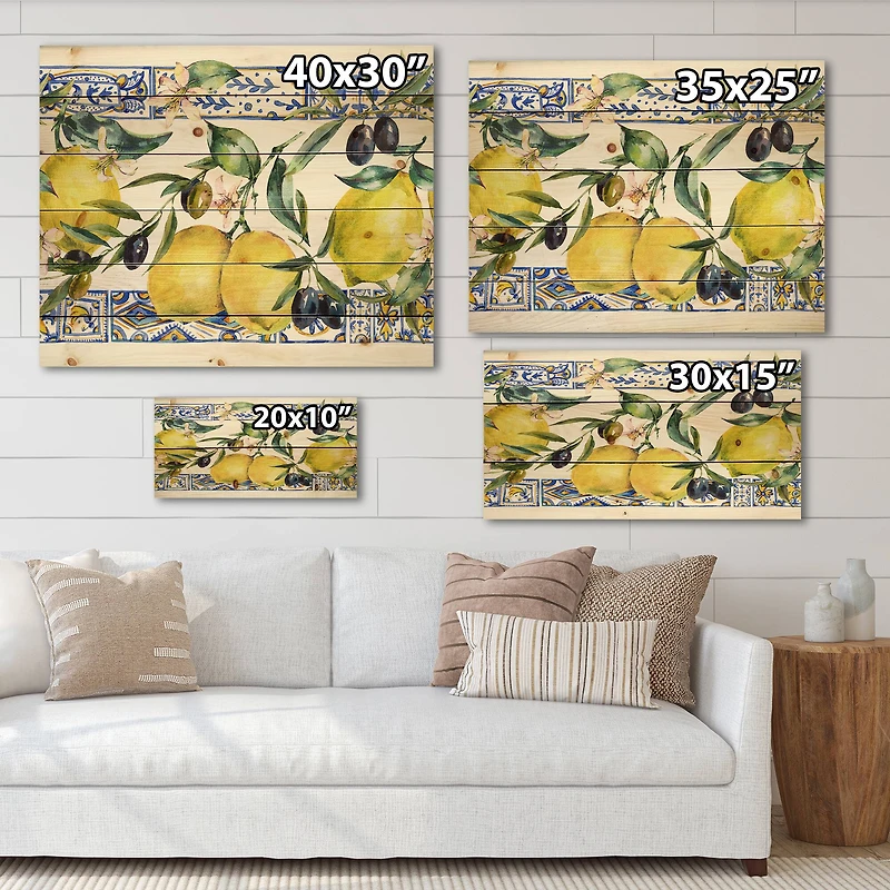 Designart - Lemon Ornament On Blue Geometrical Pattern II