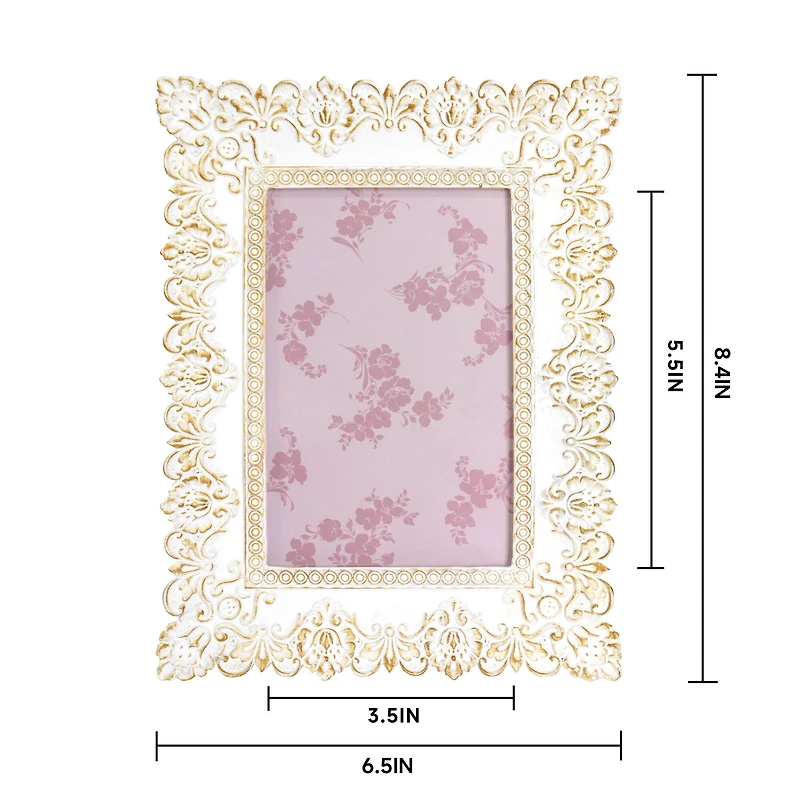 Just Jane 4" x 6" White & Gold Lace Frame by Studio Décor®