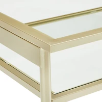 42" Gold Two Tier Glass and Metal Coffee Table