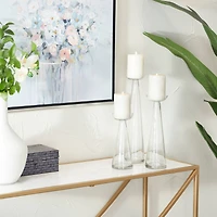 The Novogratz Set of 3 Clear Glass Contemporary Candle Holder, 3" x 3" x 3"