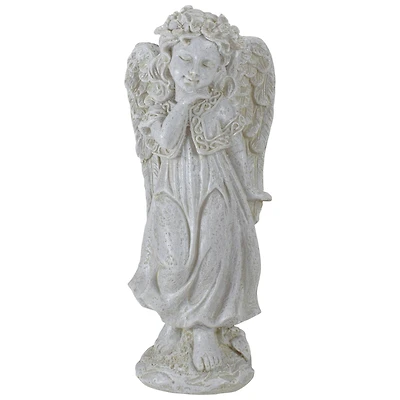 10" Ivory Angel Girl with Floral Crown Garden Statue