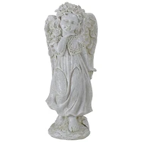 10" Ivory Angel Girl with Floral Crown Garden Statue