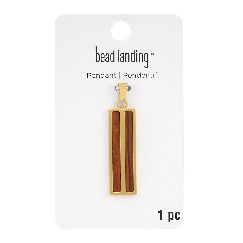 Gold & Wood Rectangle Pendant by Bead Landing™