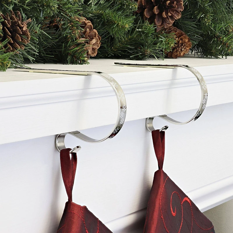 Original MantleClip® Silver with White Snowflakes Stocking Holders