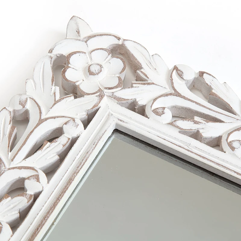 Habitat Calie 24" Distressed White Mirror with Carved Floral Frame