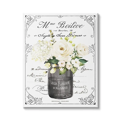 Stupell Industries Vintage Parisian Bathroom Floral Bouquet White Flowers Canvas Wall Art