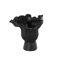 9" Black Ceramic Abstract Floral Inspired Vase with Linear Grooves
