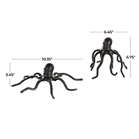 Black Aluminum Metal Octopus with Textured Tentacles Sculpture Set