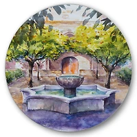 Designart - Small Fountain Picture With Trees In The Village