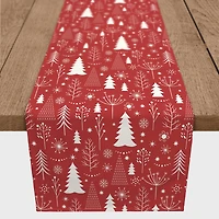 72" Winter Tree Pattern Red Poly Twill Table Runner