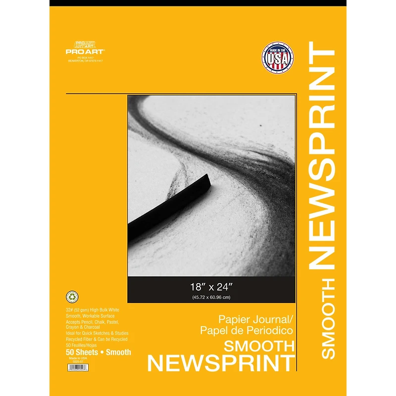 Pro Art® Smooth Newsprint Paper Pad, 18'' x 24''