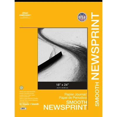 Pro Art® Smooth Newsprint Paper Pad, 18'' x 24''
