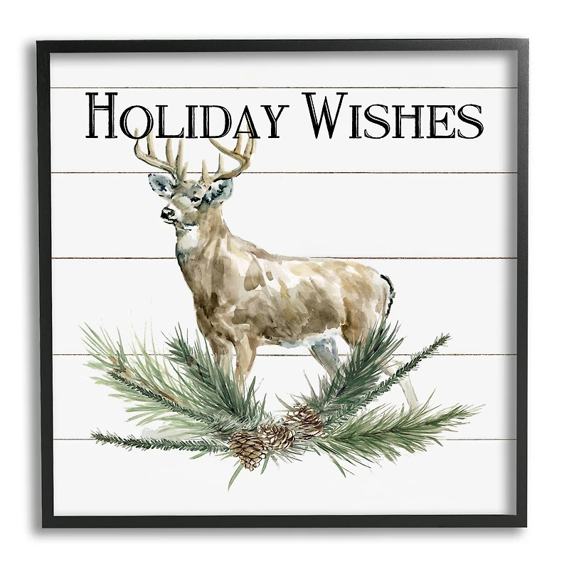 Stupell Industries Holiday Wishes Seasonal Deer Framed Giclee Art