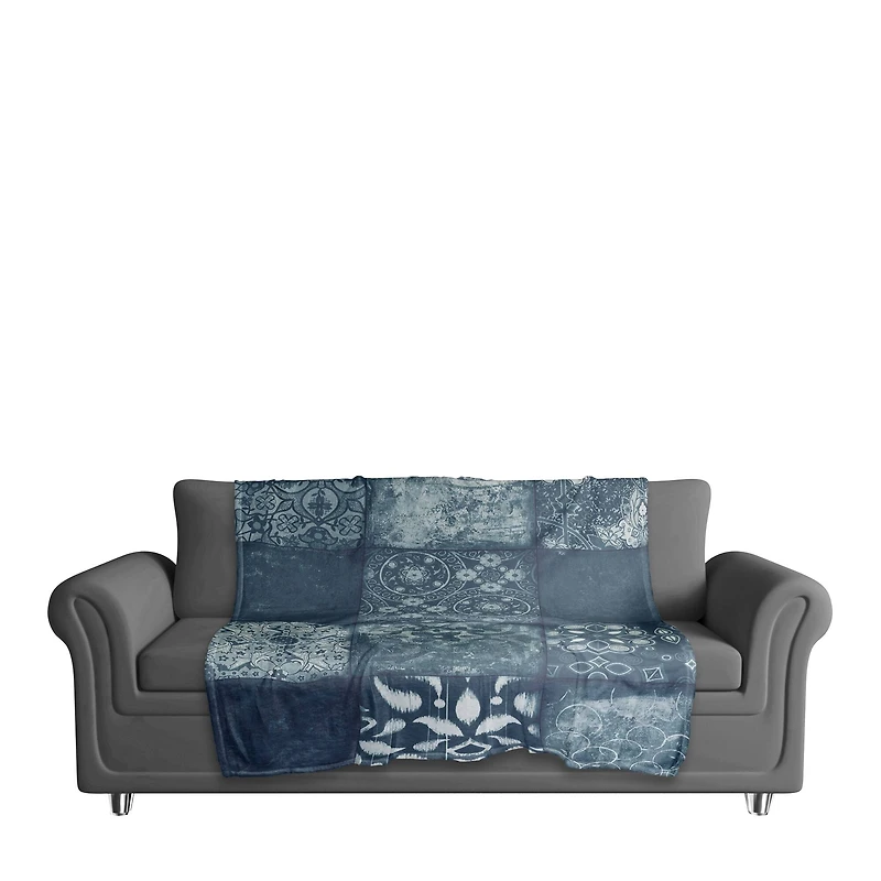 Indigo Panel Coral Fleece Blanket