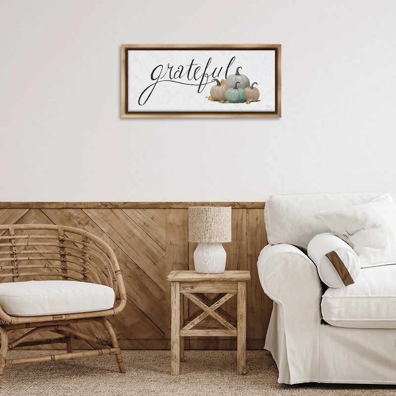Stupell Industries Grateful with Pumpkins Floater Framed Art