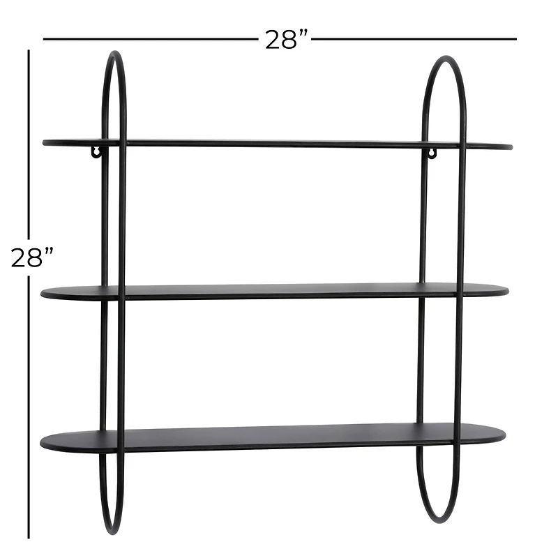 Black Iron Modern Wall Shelves, 28" x 28" x 8"